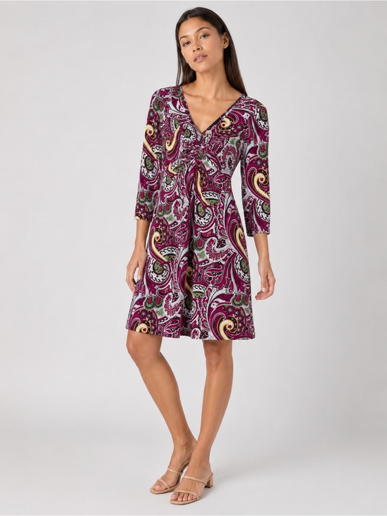 Tiana B. Dresses & Skirts - Tiana B. Paisley Magenta and Yellow V- Neck Dress